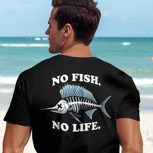 No Fish No Life Fishing Brand T-shirt Black Sailfish